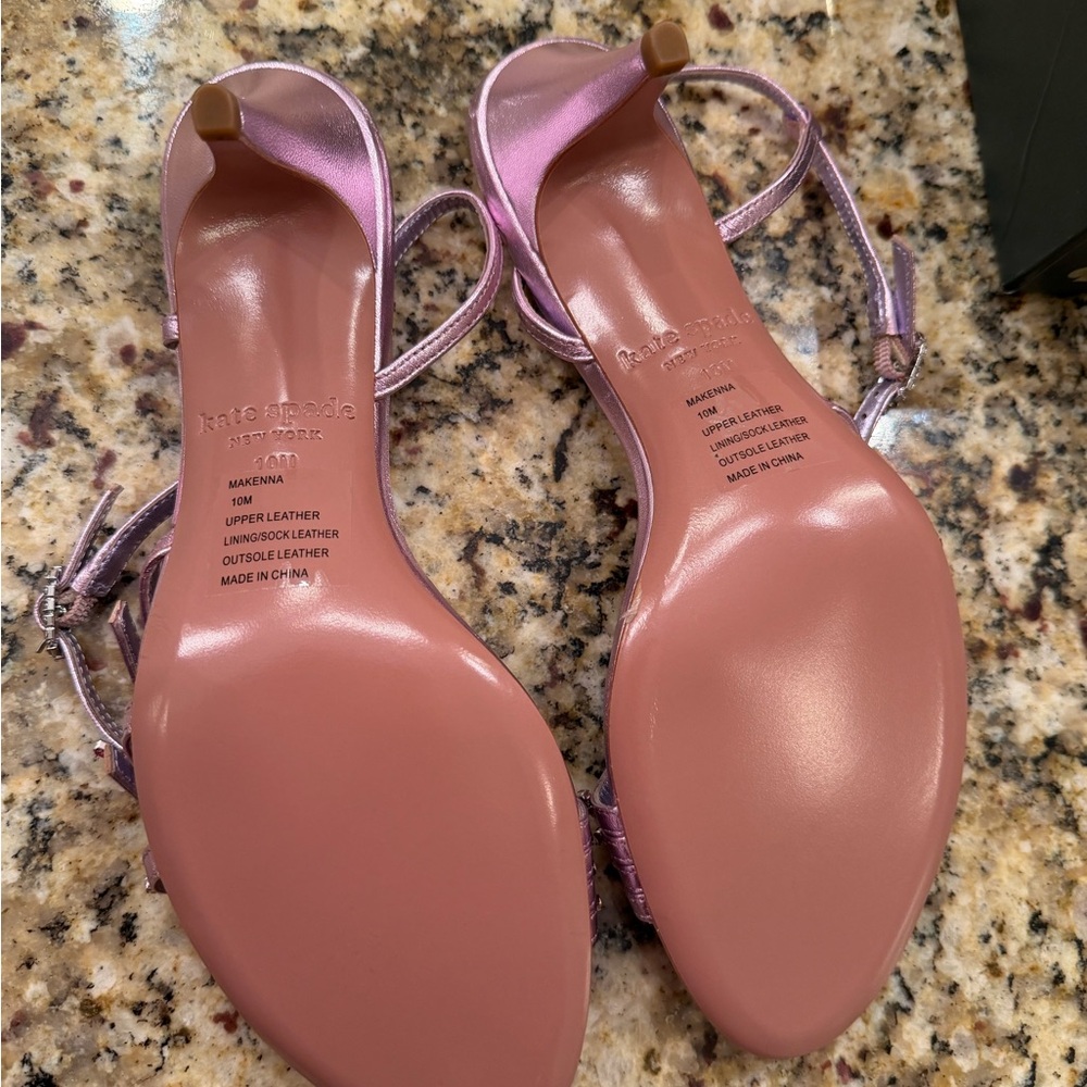 Kate Spade Makenna Crystal Sandals  New  Size 10M Metallic Pink Purple Leather - Picture 4 of 6